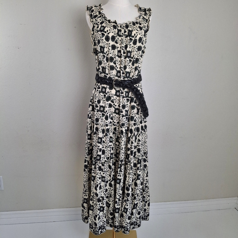 Max Studio Black & White Floral Print Tiered Midi/Maxi Dress